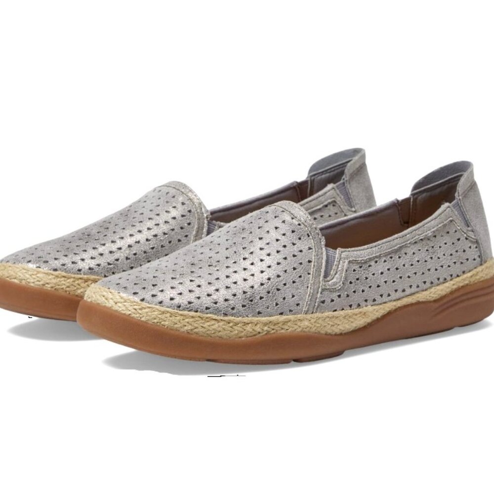 NEW in box Womens Size 11 Clarks Elaina Ruby Pewter textile espadrille slip ons